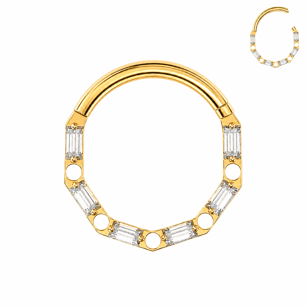 G23 Titanium Baguette Hinged Segment Clicker Ring – 16G (1.2mm) 8mm