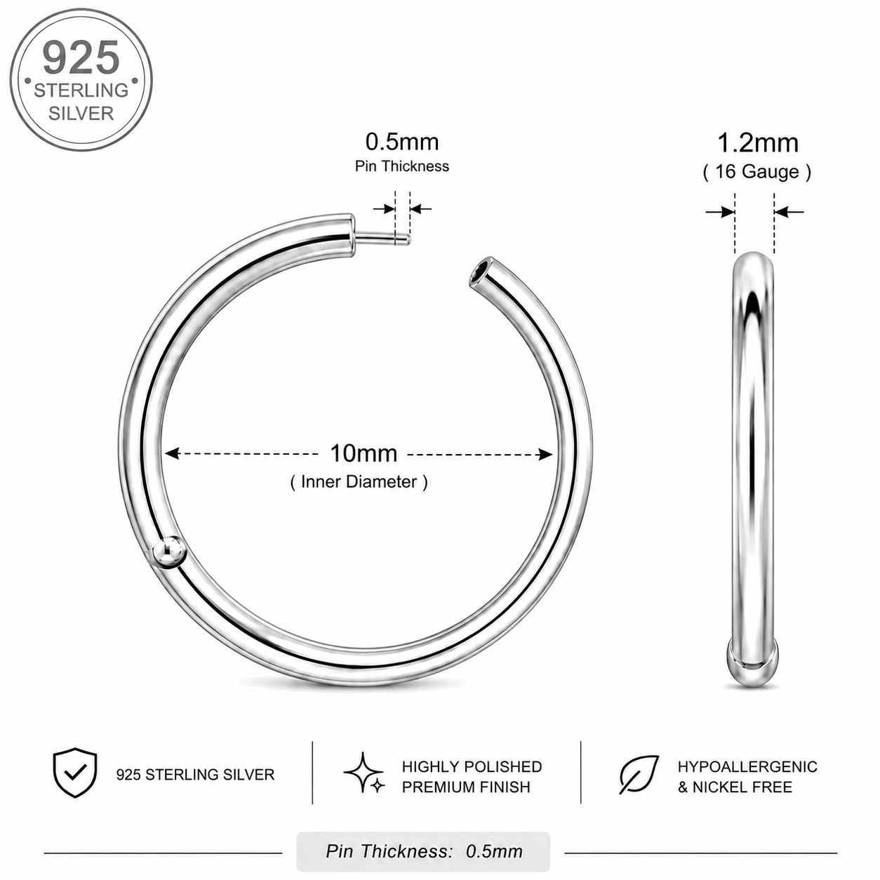 925 Sterling Silver Classic Hinged Segment Clicker Ring – 16G (1.2mm)