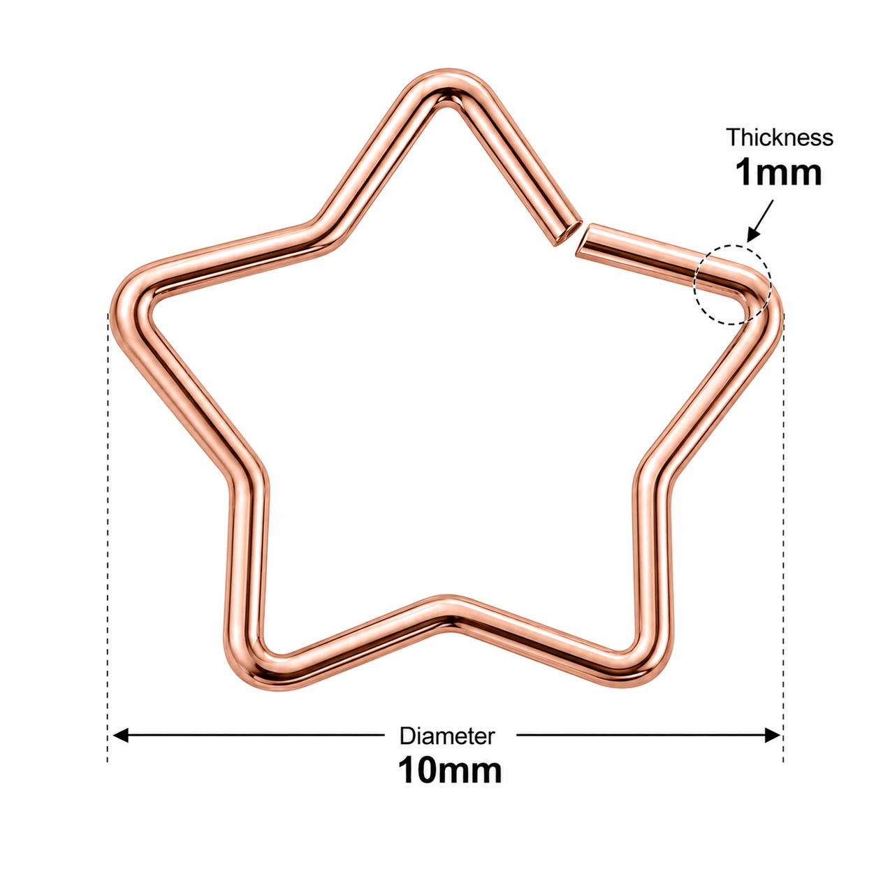 316L Surgical Steel Star Single Closure Ring – 18G (1.0mm) 10mm