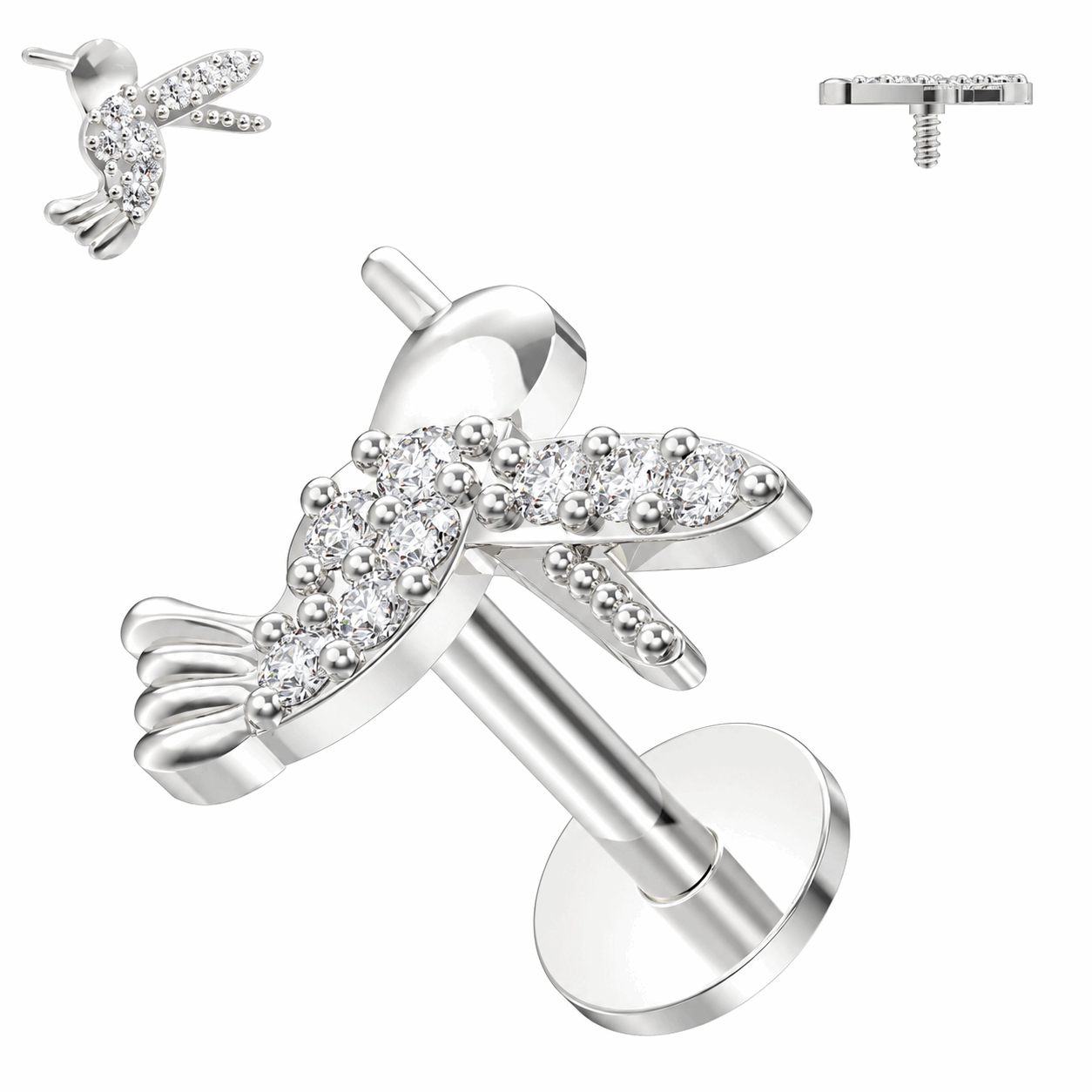 316L Surgical Steel CZ Jeweled Bird Internally Threaded Labret