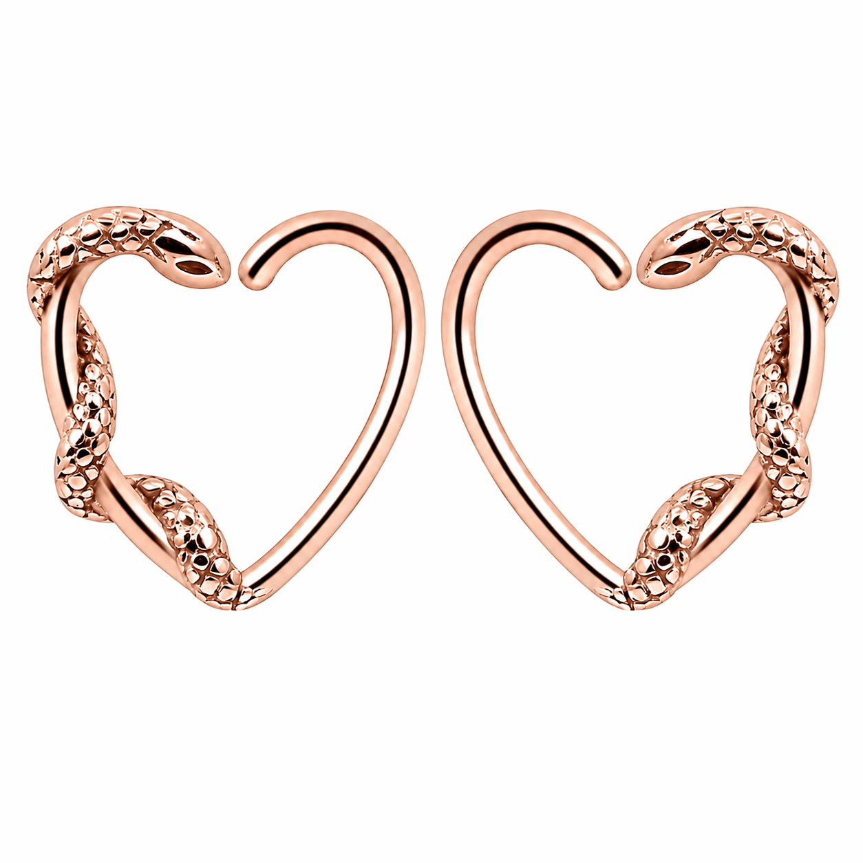 316L Surgical Steel Swirling Snake Heart Twist Open Hoop Earrings – 8mm Pair