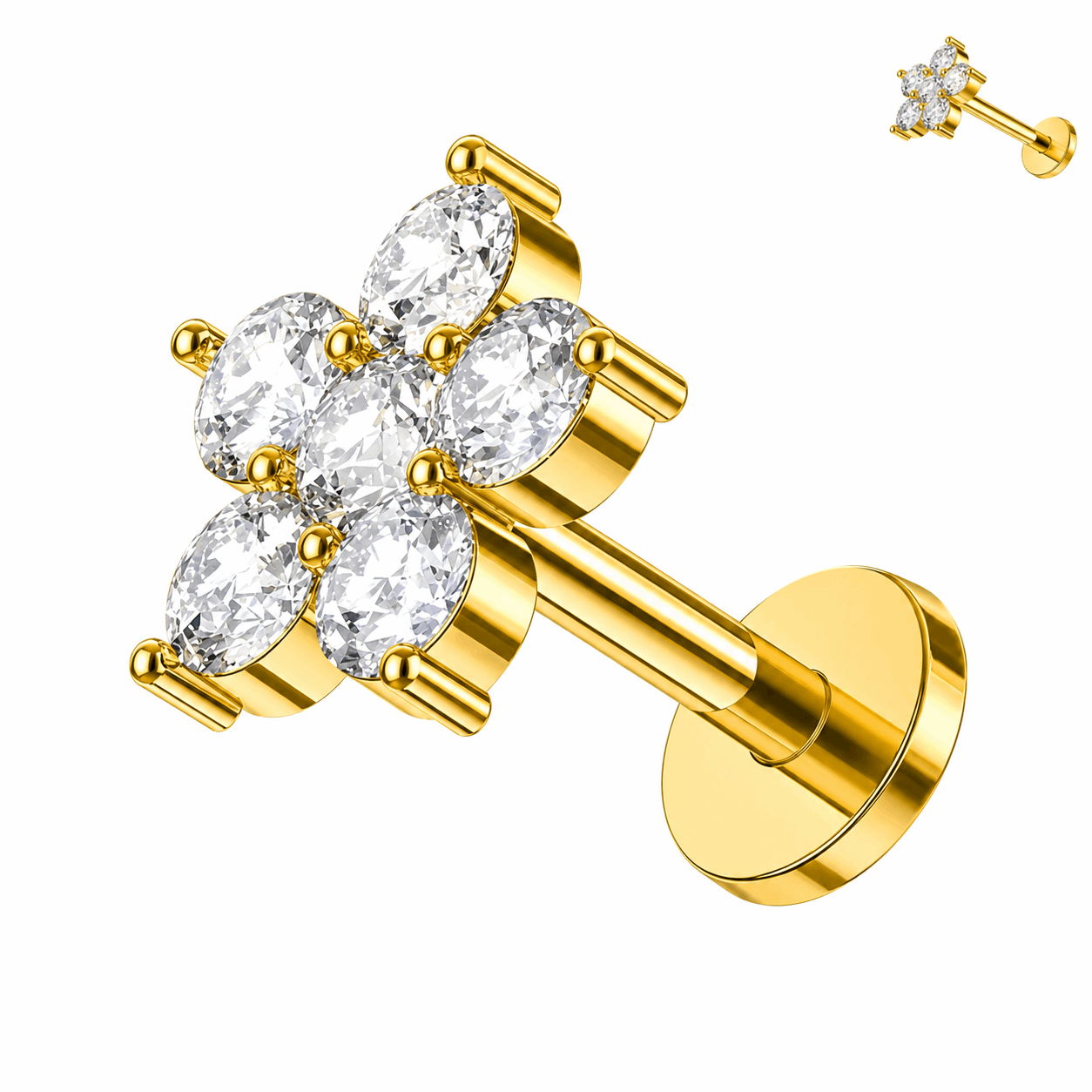 316L Surgical Steel CZ Petal Flat Back Labret Stud – 16G (1.2mm)