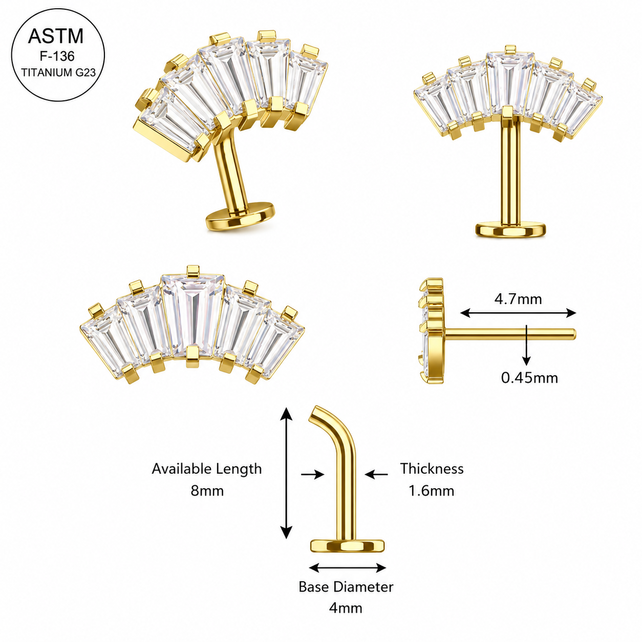 G23 Titanium Crown CZ Threadless Floating Belly Button Ring – 14G (1.6mm)