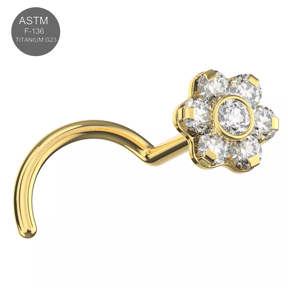 G23 Grade Titanium Flower Design Screw Type Nose Stud