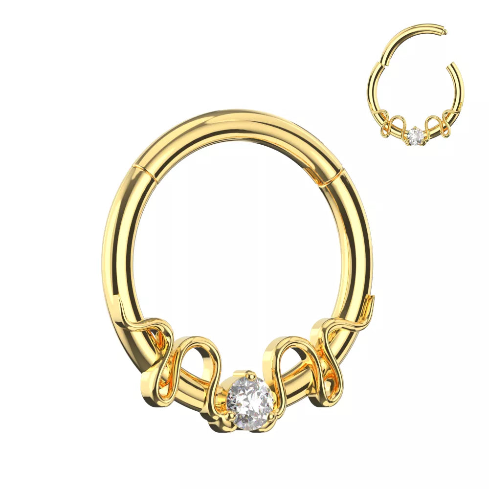 316L Surgical Steel CZ Duo Snake Front Facing Hinged Clicker Ring – 16G (1.2mm) 8mm & 10mm