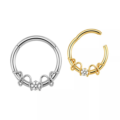 316L Surgical Steel CZ Duo Snake Front Facing Hinged Clicker Ring – 16G (1.2mm) 8mm & 10mm