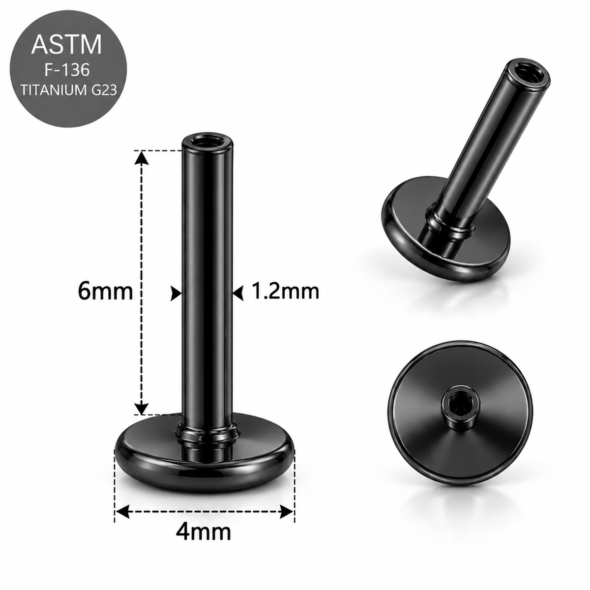 G23 Titanium CZ Five-Stone Curved Threadless Top with Flat Back Labret – 18G/16G Compatible