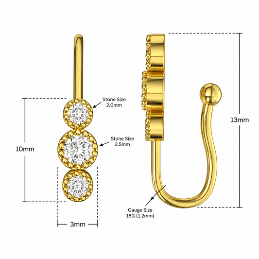 316L Surgical Steel Tri CZ Non-Piercing Cuff Jewellery