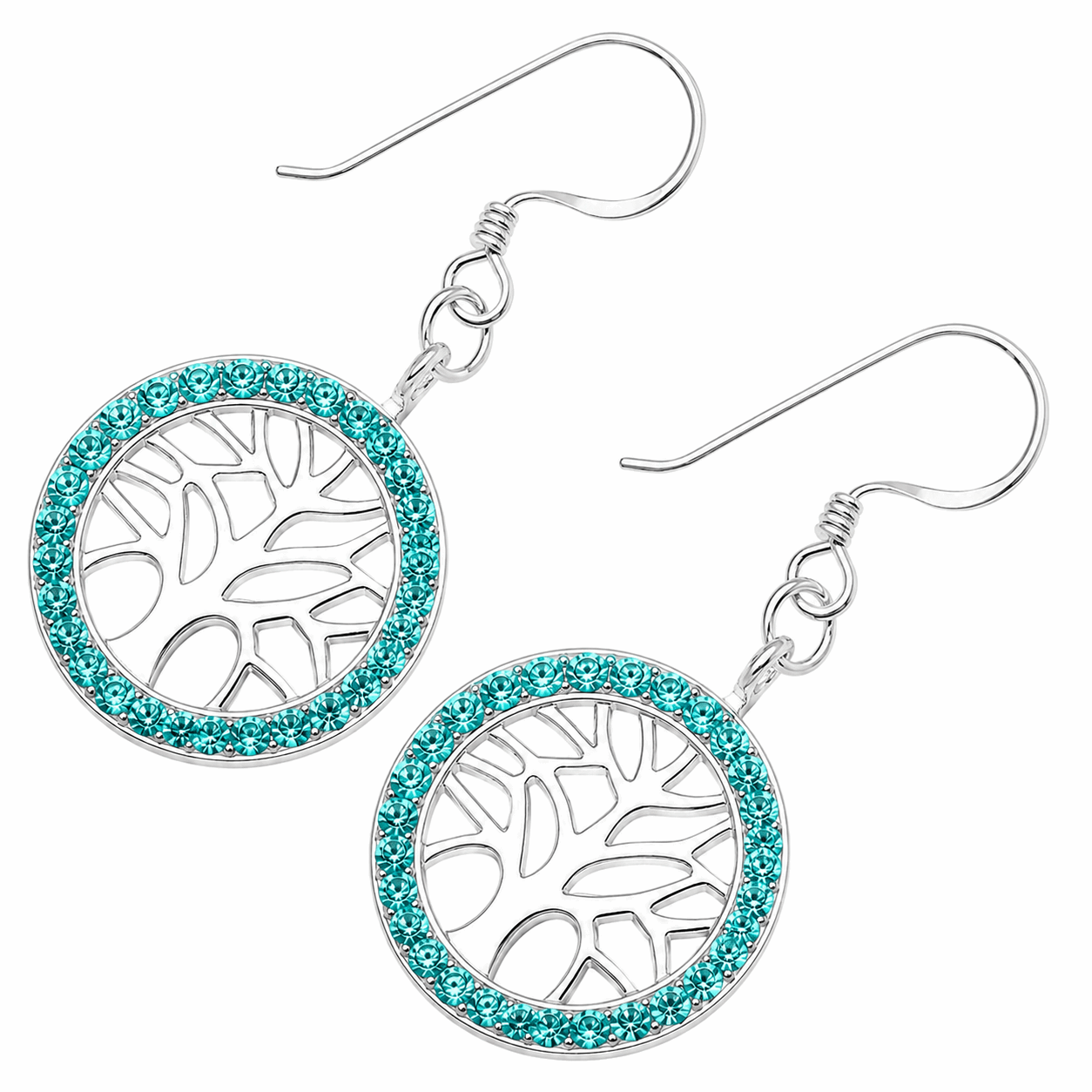 925 Sterling Silver Multi Jeweled Tree of Life Fish Hook Earrings – Pair