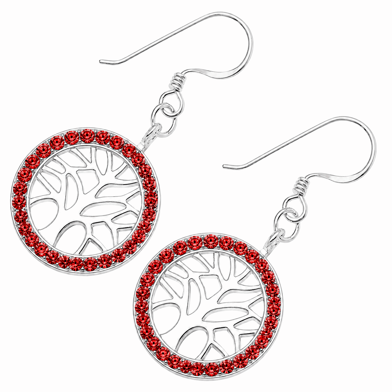 925 Sterling Silver Multi Jeweled Tree of Life Fish Hook Earrings – Pair