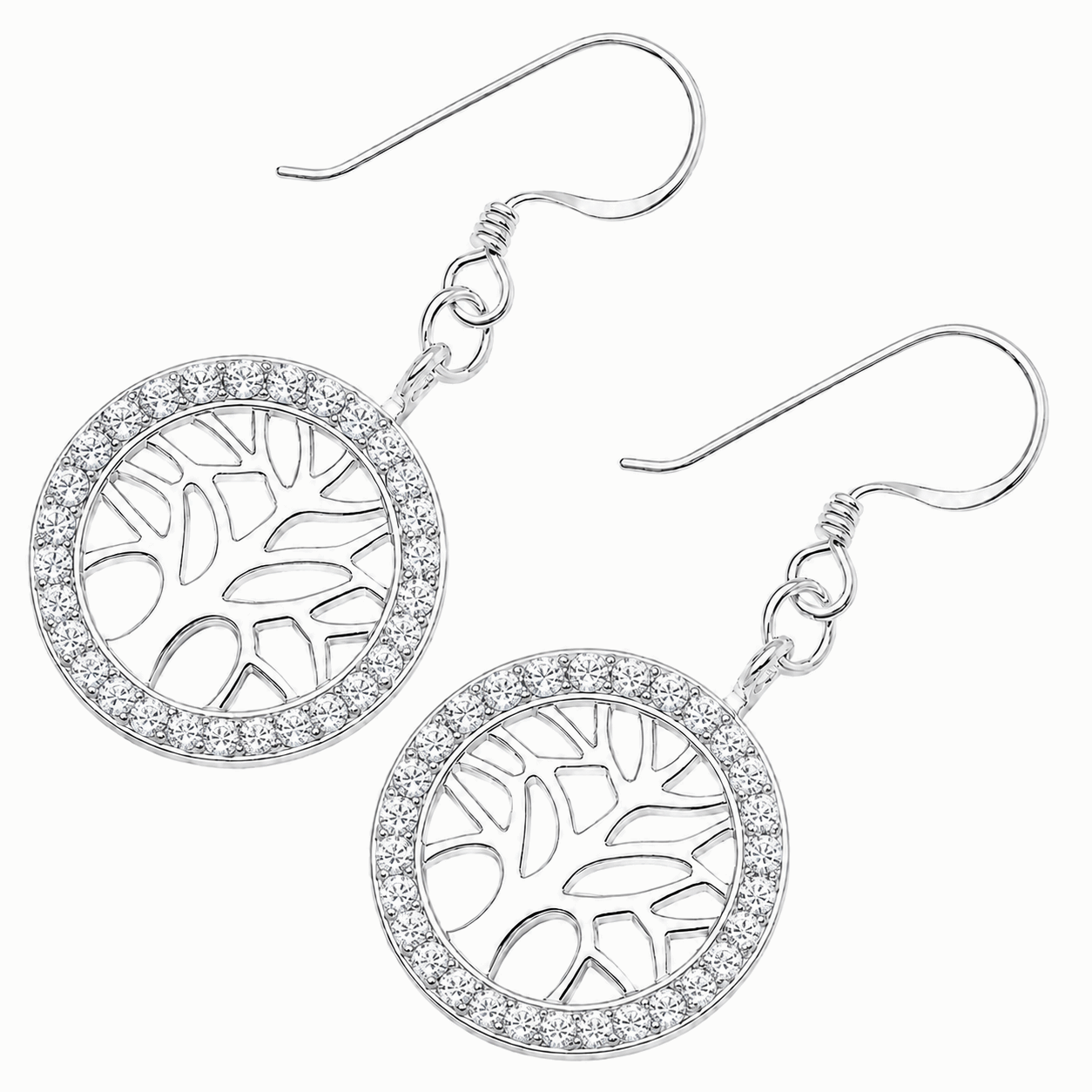 925 Sterling Silver Multi Jeweled Tree of Life Fish Hook Earrings – Pair