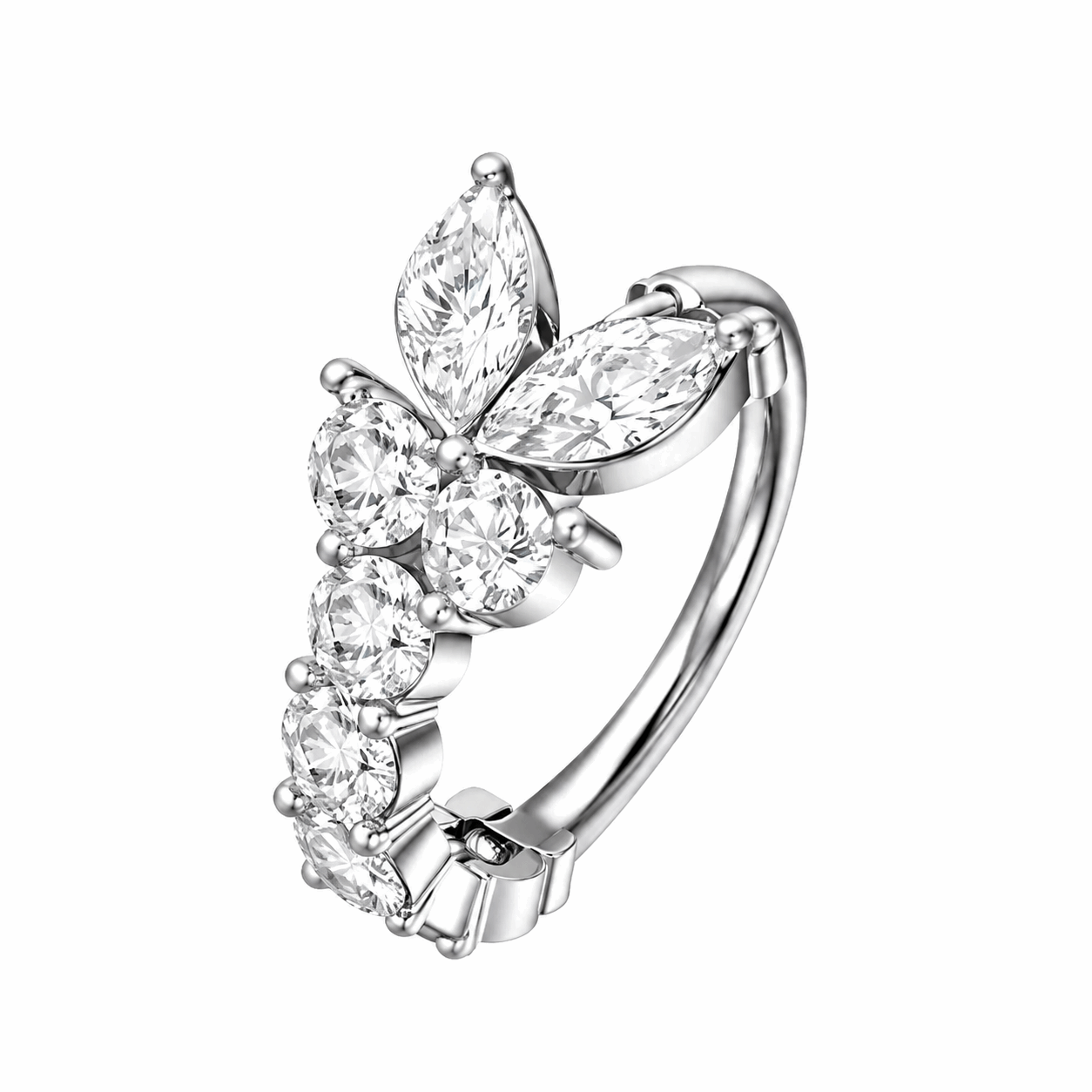 316L Surgical Steel CZ Butterfly Open Hoop Nose Ring – 16G (1.2mm) 8mm