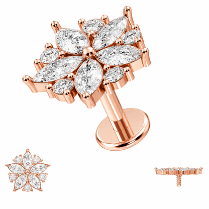 316L Surgical Steel CZ Floral Flakes Internally Threaded Flat Back Labret – 16G (1.2mm)