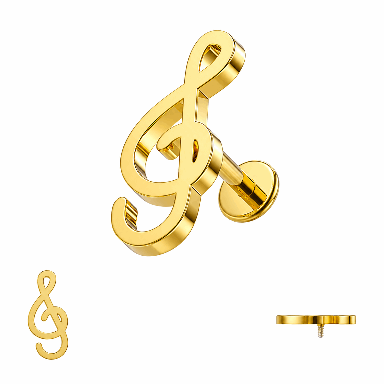 316L Surgical Steel Treble Clef Internally Threaded Flat Back Labret – 16G (1.2mm)