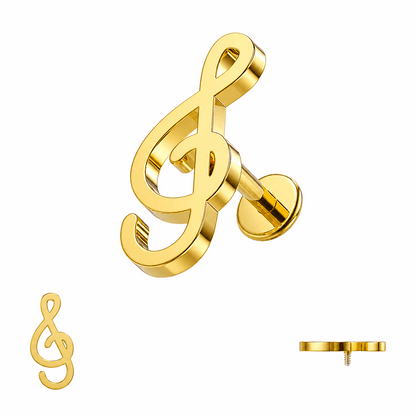 316L Surgical Steel Treble Clef Internally Threaded Flat Back Labret – 16G (1.2mm)