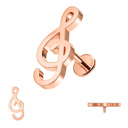 316L Surgical Steel Treble Clef Internally Threaded Flat Back Labret – 16G (1.2mm)