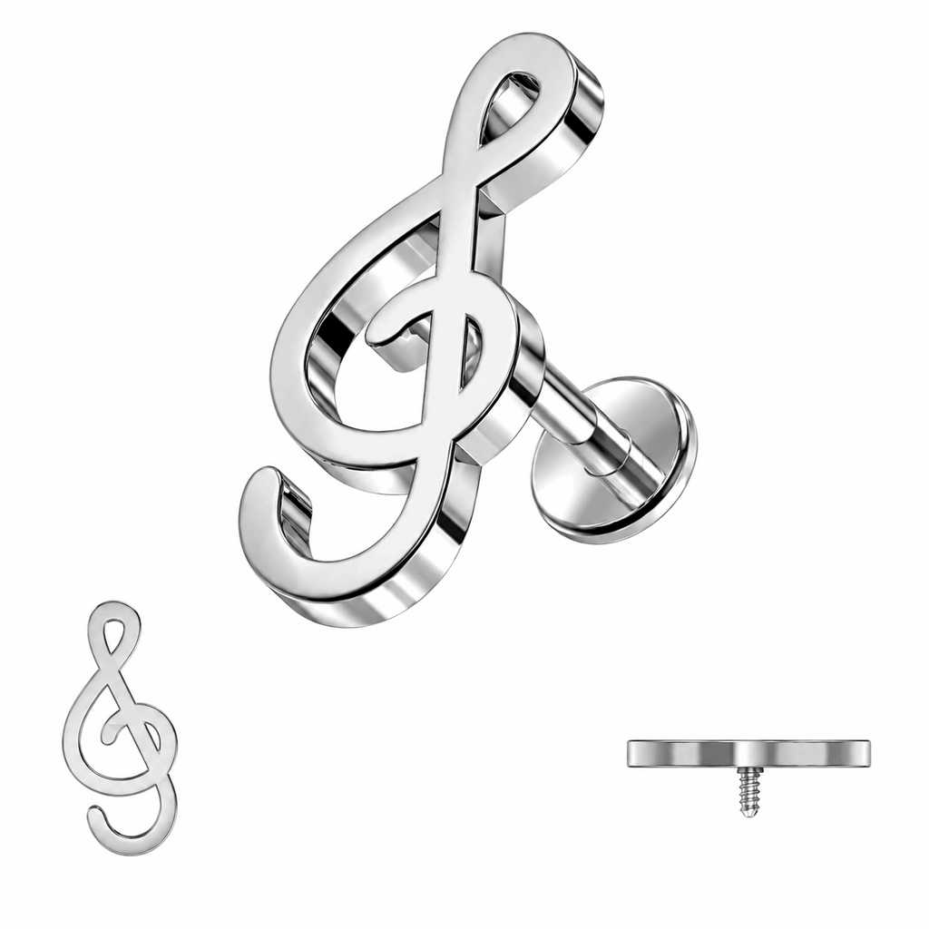316L Surgical Steel Treble Clef Internally Threaded Flat Back Labret – 16G (1.2mm)