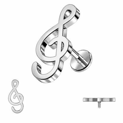 316L Surgical Steel Treble Clef Internally Threaded Flat Back Labret – 16G (1.2mm)