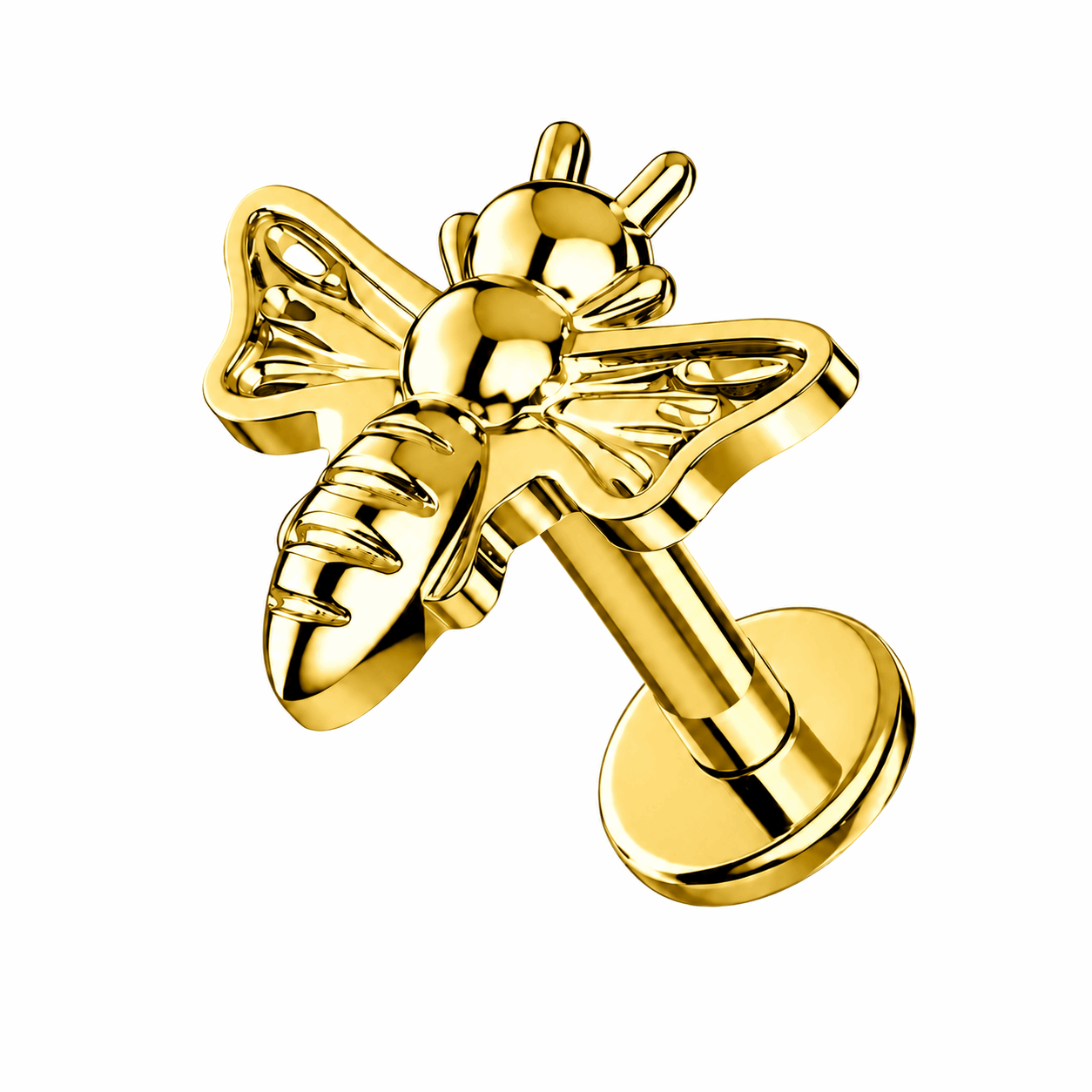 G23 Titanium Honey Bee Threadless Flat Back Labret Stud – 16G (1.2mm)