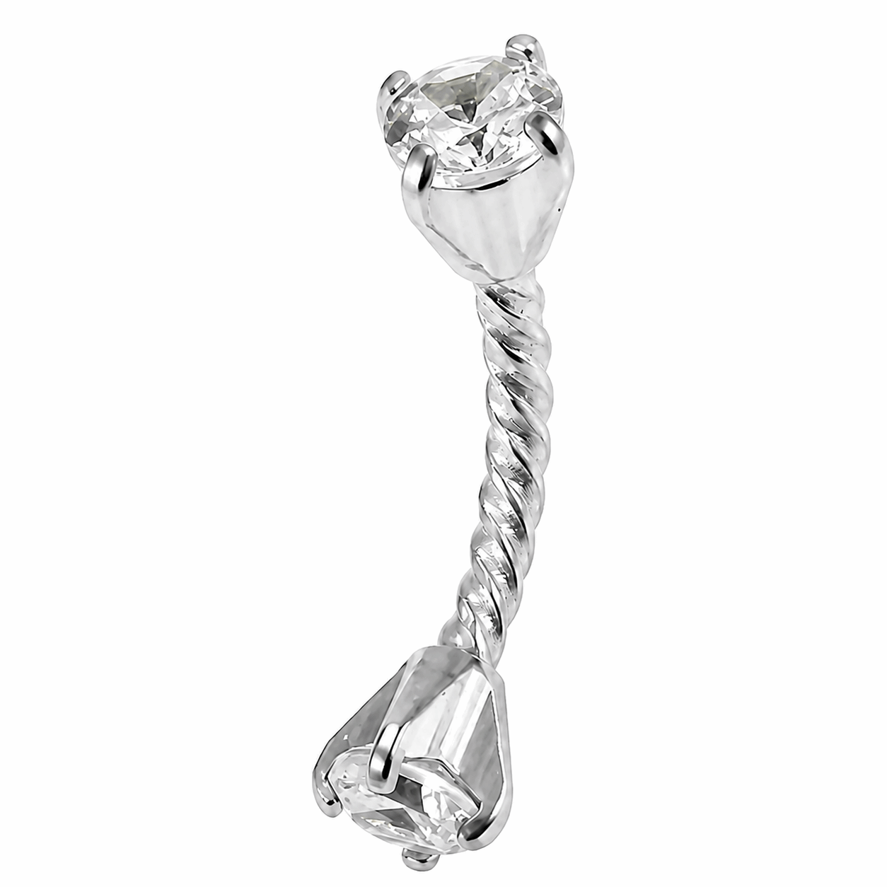 Twisted Rope Eyebrow Ring with Prong Set CZ Stones – 16G (1.2mm)