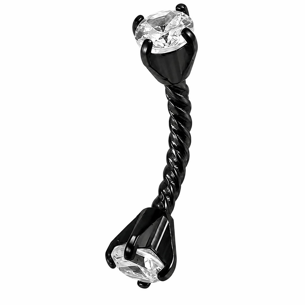Twisted Rope Eyebrow Ring with Prong Set CZ Stones – 16G (1.2mm)