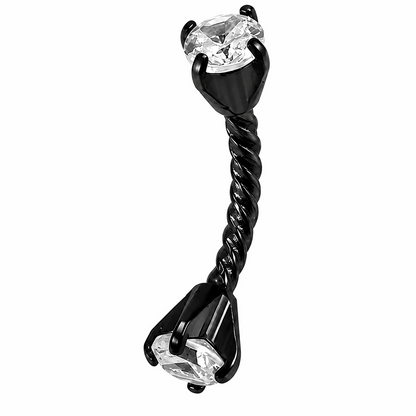 Twisted Rope Eyebrow Ring with Prong Set CZ Stones – 16G (1.2mm)