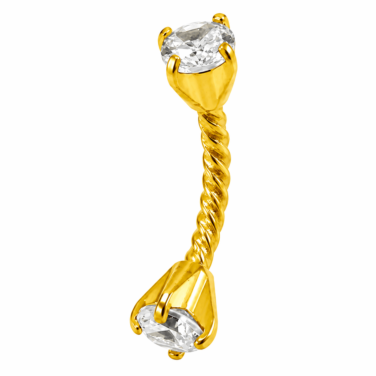 Twisted Rope Eyebrow Ring with Prong Set CZ Stones – 16G (1.2mm)