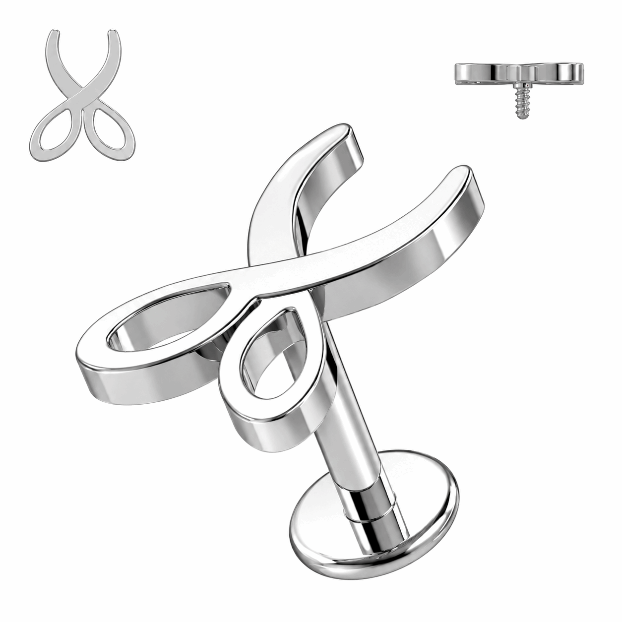 316L Surgical Steel Scissor Internally Threaded Flat Back Labret – 16G (1.2mm)
