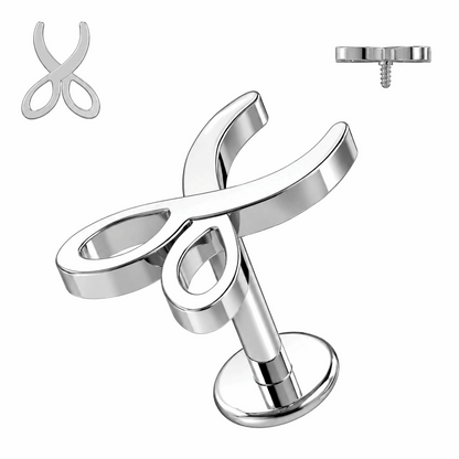 316L Surgical Steel Scissor Internally Threaded Flat Back Labret – 16G (1.2mm)