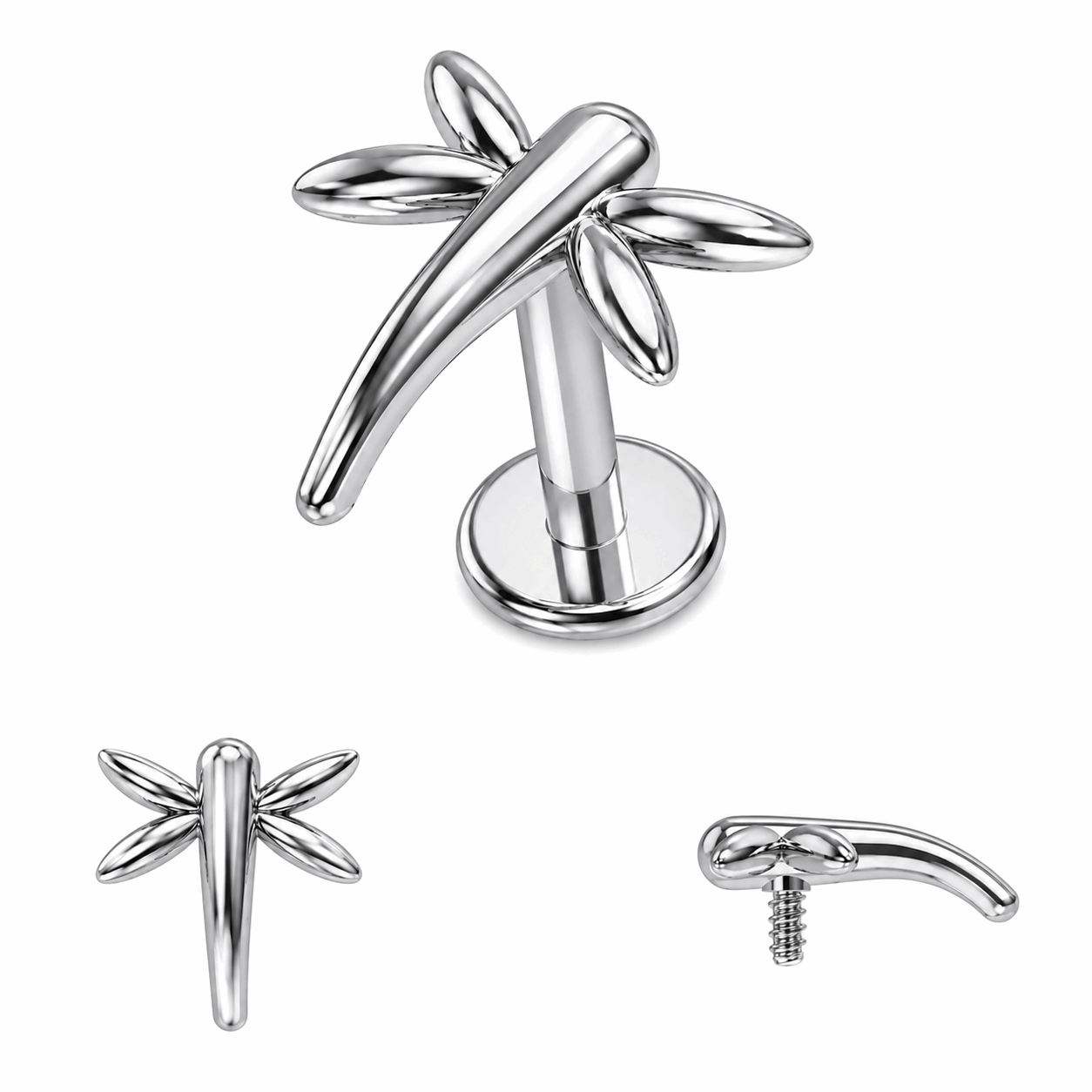 316L Surgical Steel Dragonfly Internally Threaded Flat Back Labret – 16G (1.2mm)