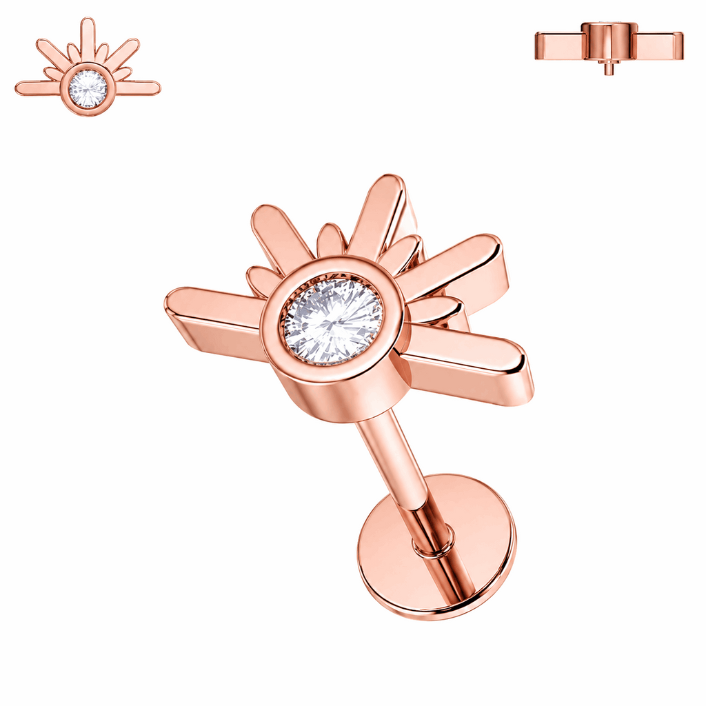 316L Surgical Steel CZ Sunset Internally Threaded Flat Back Labret – 16G (1.2mm)