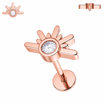 316L Surgical Steel CZ Sunset Internally Threaded Flat Back Labret – 16G (1.2mm)