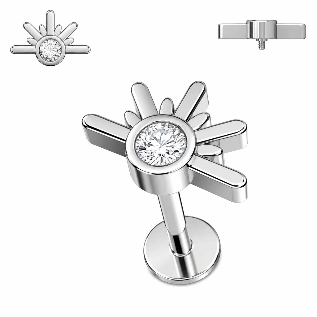 316L Surgical Steel CZ Sunset Internally Threaded Flat Back Labret – 16G (1.2mm)