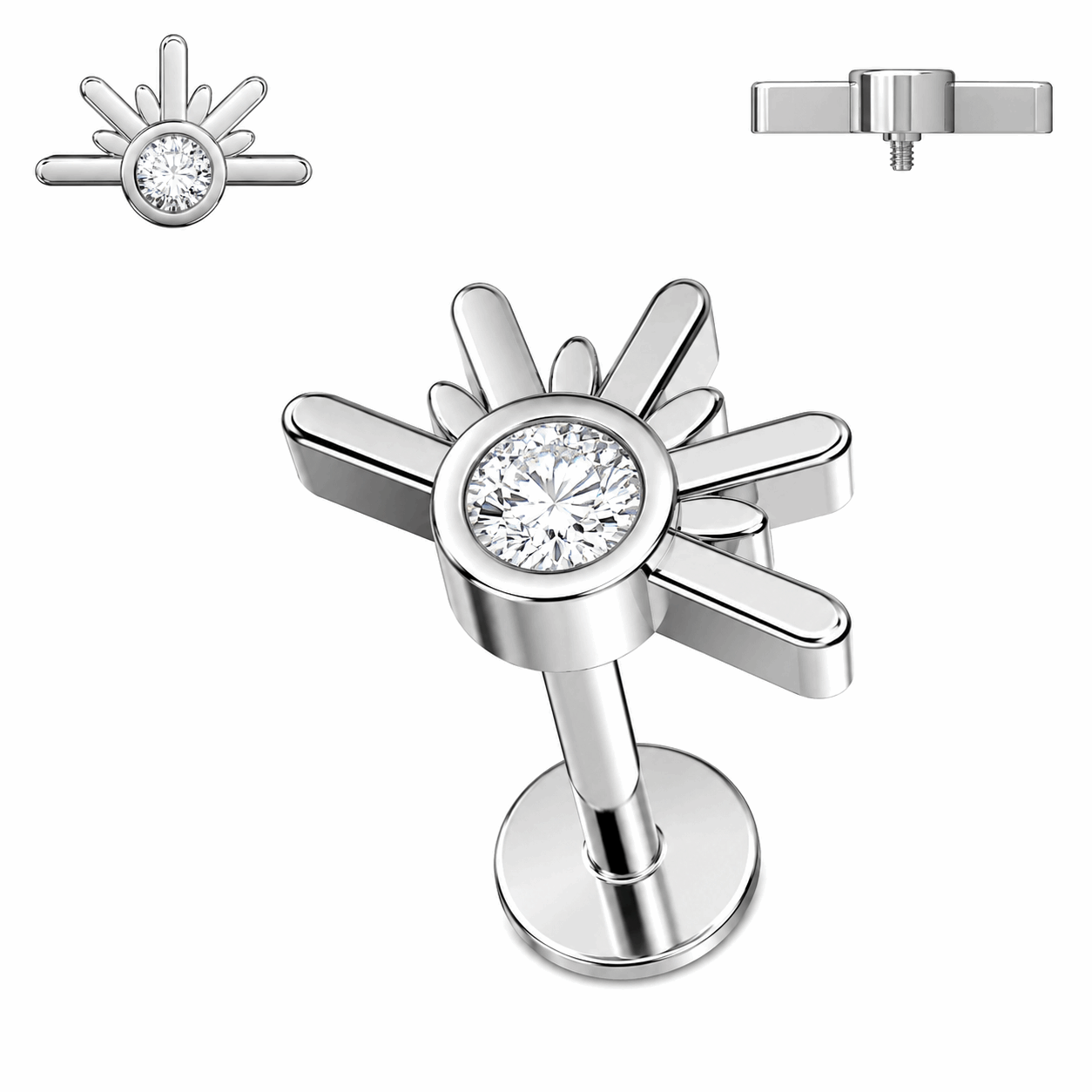 316L Surgical Steel CZ Sunset Internally Threaded Flat Back Labret – 16G (1.2mm)
