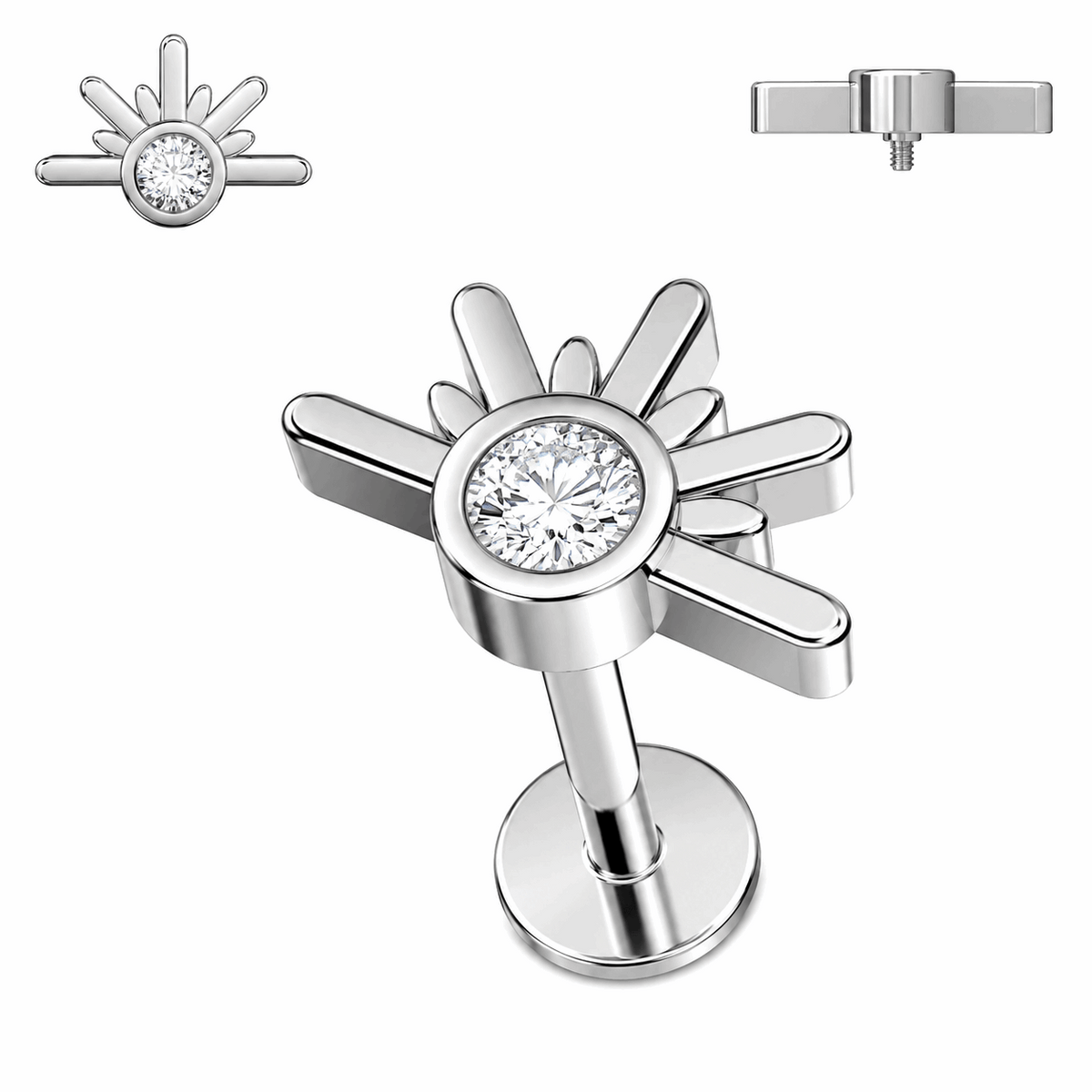 316L Surgical Steel CZ Sunset Internally Threaded Flat Back Labret – 16G (1.2mm)
