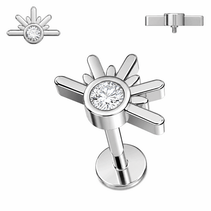 316L Surgical Steel CZ Sunset Internally Threaded Flat Back Labret – 16G (1.2mm)
