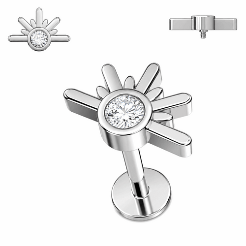 316L Surgical Steel CZ Sunset Internally Threaded Flat Back Labret – 16G (1.2mm)