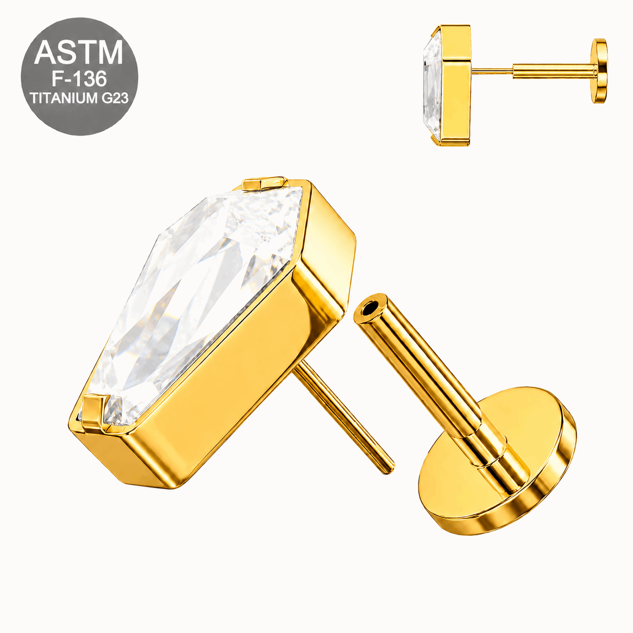 G23 Titanium Coffin Cut Threadless Flat Back Labret Stud – 16G (1.2mm)