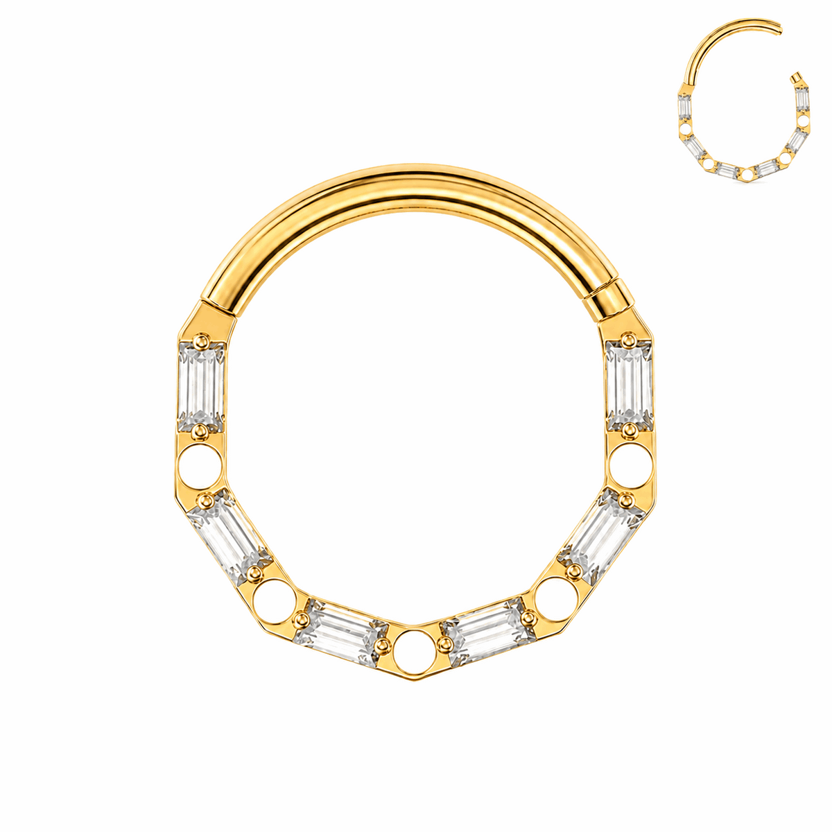 G23 Titanium Baguette Hinged Segment Clicker Ring – 16G (1.2mm) 8mm