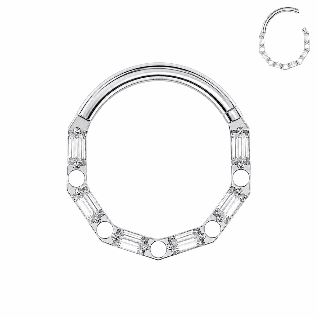 G23 Titanium Baguette Hinged Segment Clicker Ring – 16G (1.2mm) 8mm