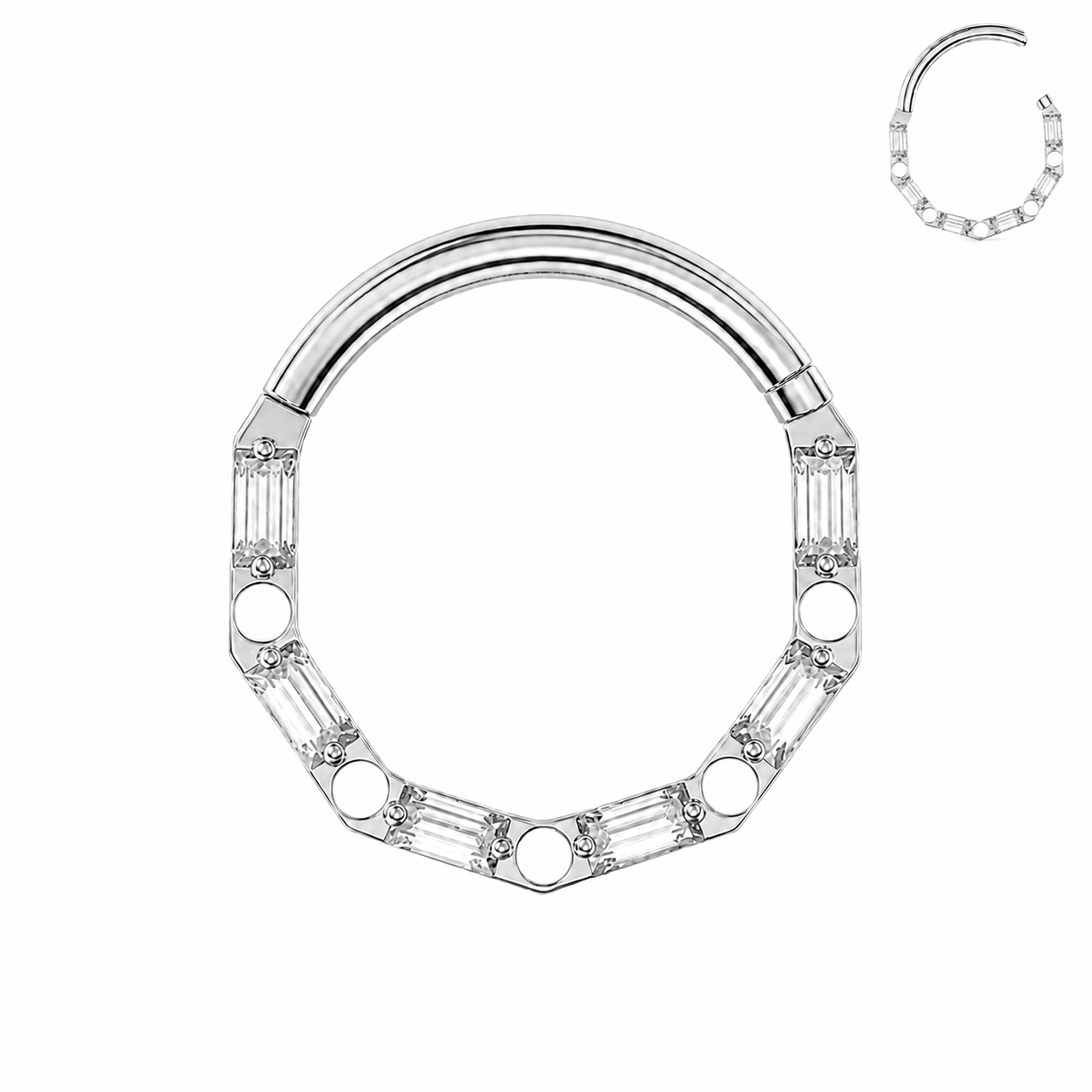 G23 Titanium Baguette Hinged Segment Clicker Ring – 16G (1.2mm) 8mm
