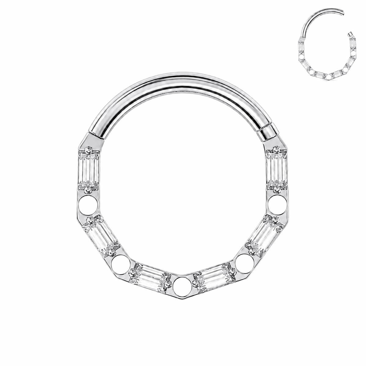 G23 Titanium Baguette Hinged Segment Clicker Ring – 16G (1.2mm) 8mm