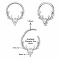 316L Surgical Steel CZ Antlers Hinged Segment Clicker Ring – 16G (1.2mm) 8mm & 10mm