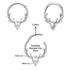316L Surgical Steel CZ Antlers Hinged Segment Clicker Ring – 16G (1.2mm) 8mm & 10mm