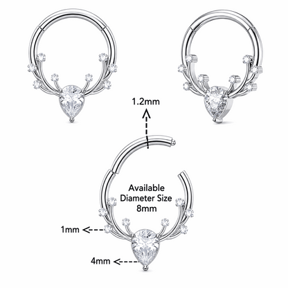 316L Surgical Steel CZ Antlers Hinged Segment Clicker Ring – 16G (1.2mm) 8mm & 10mm