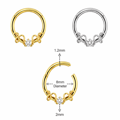 316L Surgical Steel CZ Duo Snake Front Facing Hinged Clicker Ring – 16G (1.2mm) 8mm & 10mm
