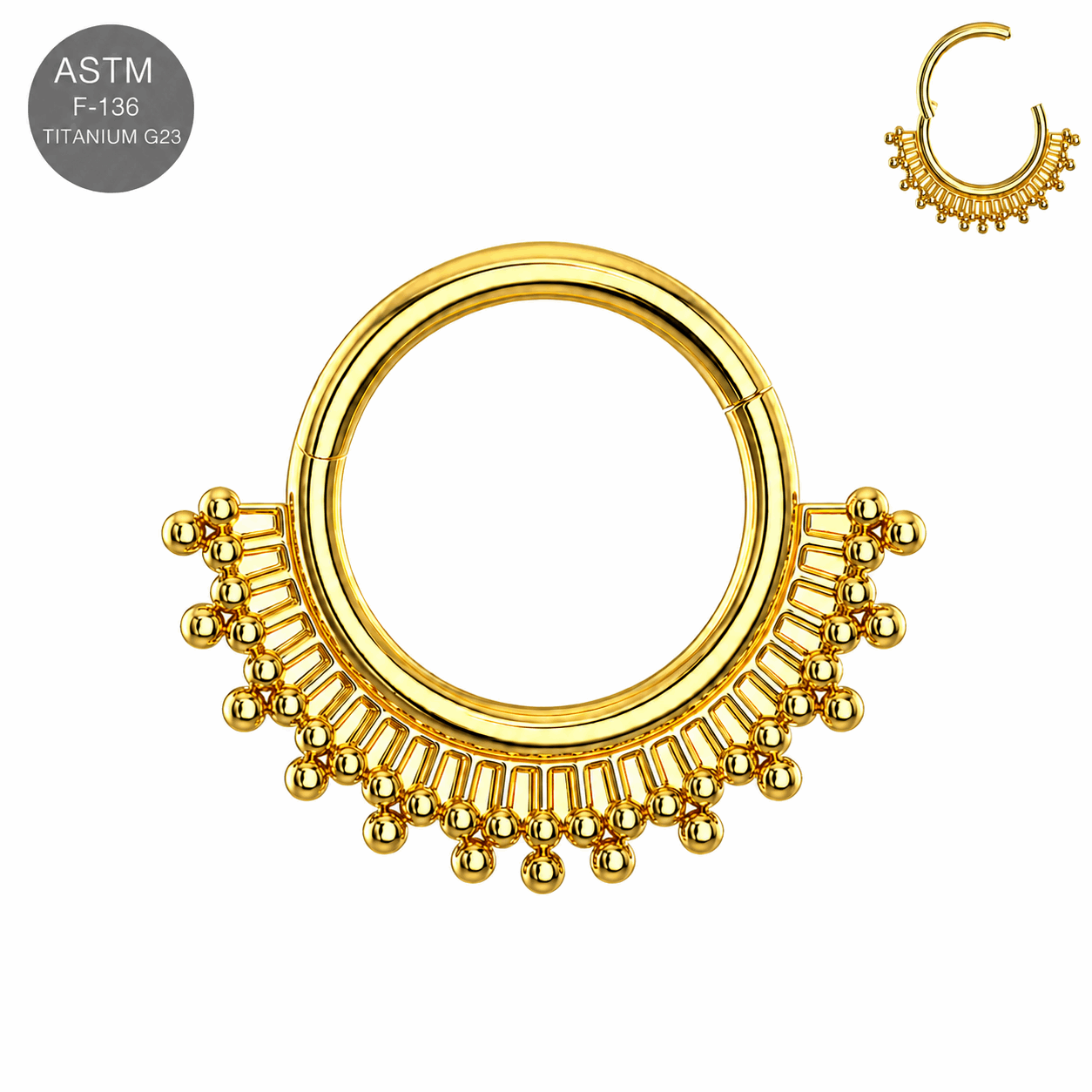 G23 Titanium Tribal Sunburst Hinged Segment Clicker Ring – 16G (1.2mm) 8mm