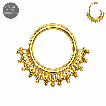 G23 Titanium Tribal Sunburst Hinged Segment Clicker Ring – 16G (1.2mm) 8mm