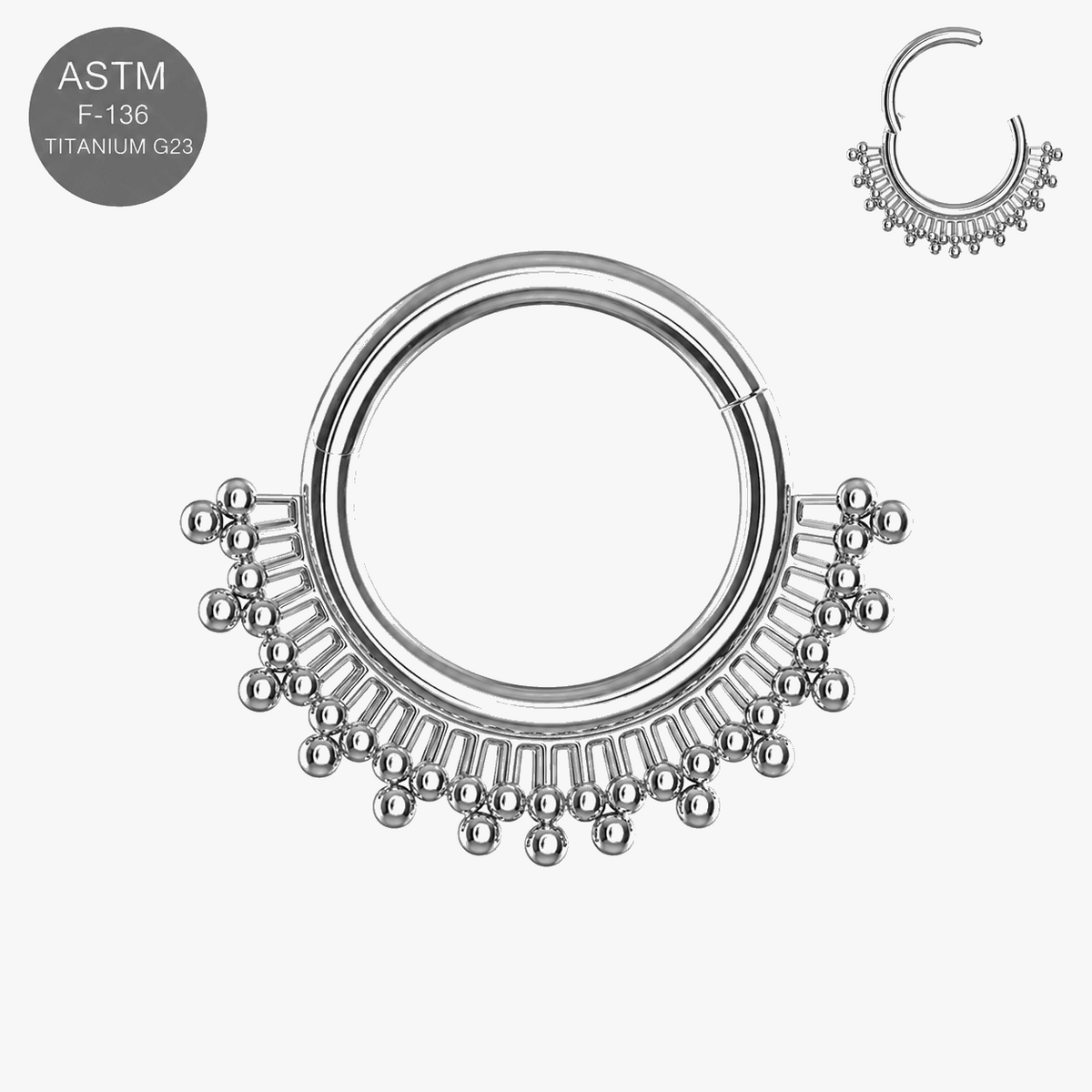 G23 Titanium Tribal Sunburst Hinged Segment Clicker Ring – 16G (1.2mm) 8mm