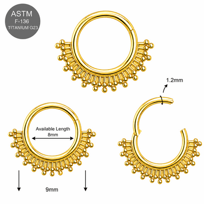 G23 Titanium Tribal Sunburst Hinged Segment Clicker Ring – 16G (1.2mm) 8mm